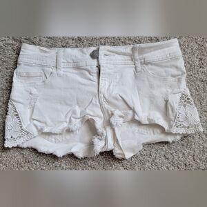 Hollister White Jean Shorts with Frayed Hem